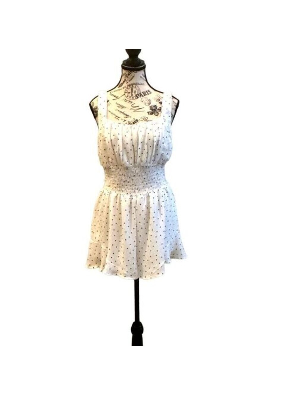 White Heart Polka Dot Smocked Waist Romper | She & Sky | Large #0104